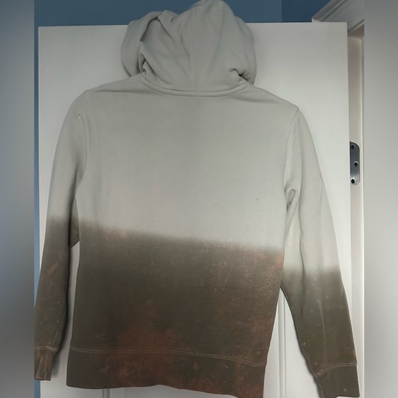 CHAMPION Size M Distressed Ombré Cream and Brown Hooded Sweatshirt with Pockets - Picture 4 of 5
